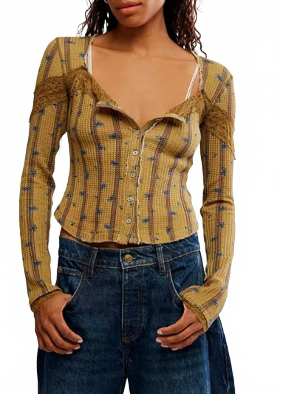 NEW FREE PEOPLE let’s party cardigan top in beehive combo